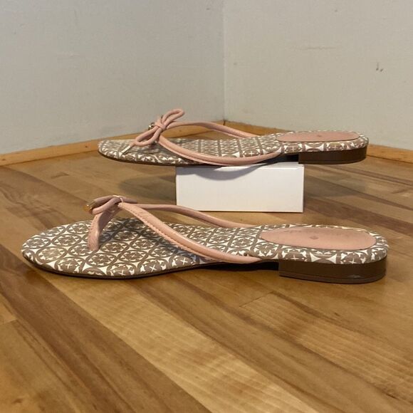 Kate Spade Taupe & Blush Pretty Bow Leather Slide On Flip Flop Sandals Size 9.5 - Picture 4 of 10